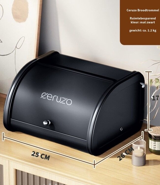 Bread Box with Sliding Lid - 25 cm - Matte Black