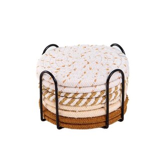 Ceruzo Coasters with Holder - Set of 8 - Cream