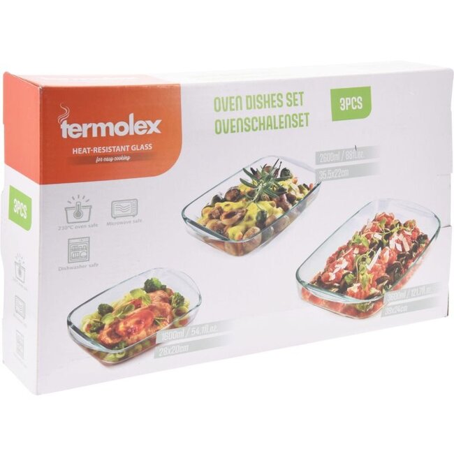 Oven dishes Set - 3-piece - 1.6L -2.6L - 3.6L - Glass - Dishwasher safe