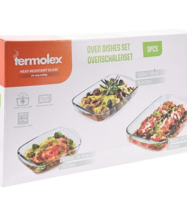 Ovenschalen Set - 3-delig - 1.6L -2.6L - 3.6L - Glas - Vaatwasserbestendig
