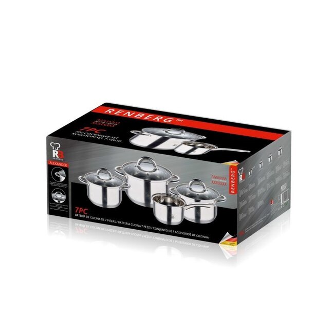 Alexander Pannenset RVS - Inductie - 7 delig - 4  Kookpannen Ø 16 - 18 - 20 - 24 cm + 3 Deksels