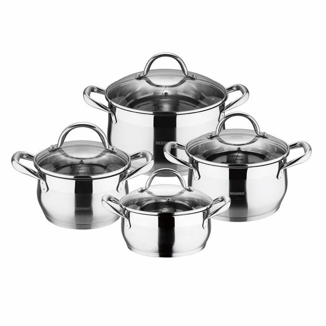 Bergner Gourmet Stainless Steel Cookware Set - 4 Pots with Lids - Induction Compatible