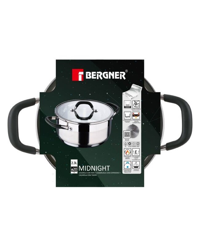 Midnight RVS Kookpan met  Deksel - Inductie - 20cm - 2.3L