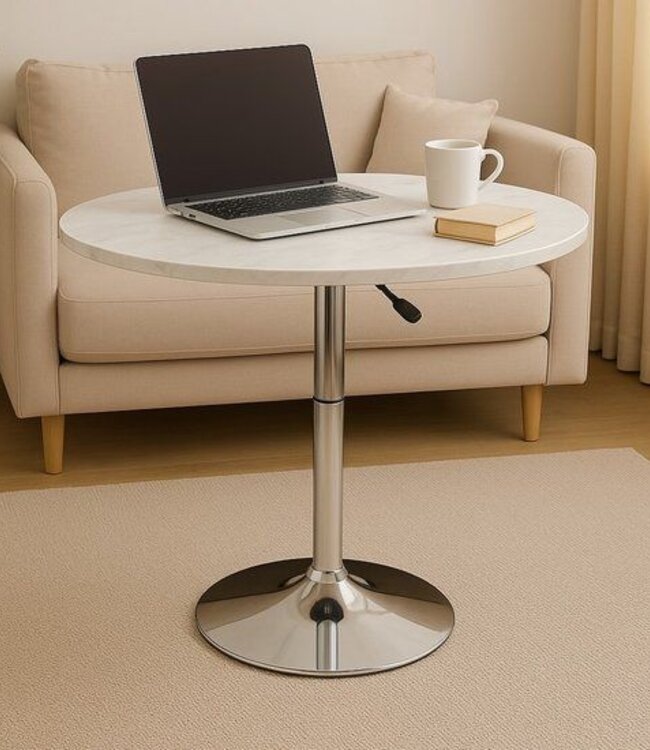 Side Table – Tea Table – Oval – Height Adjustable – Swiveling – White