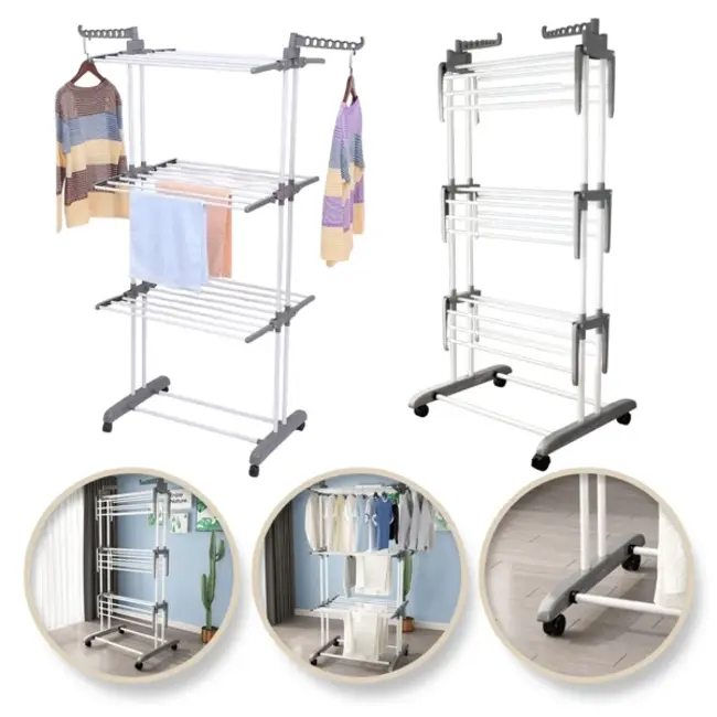 Laundry drying rack - Drying rack - With wheels - Foldable - White