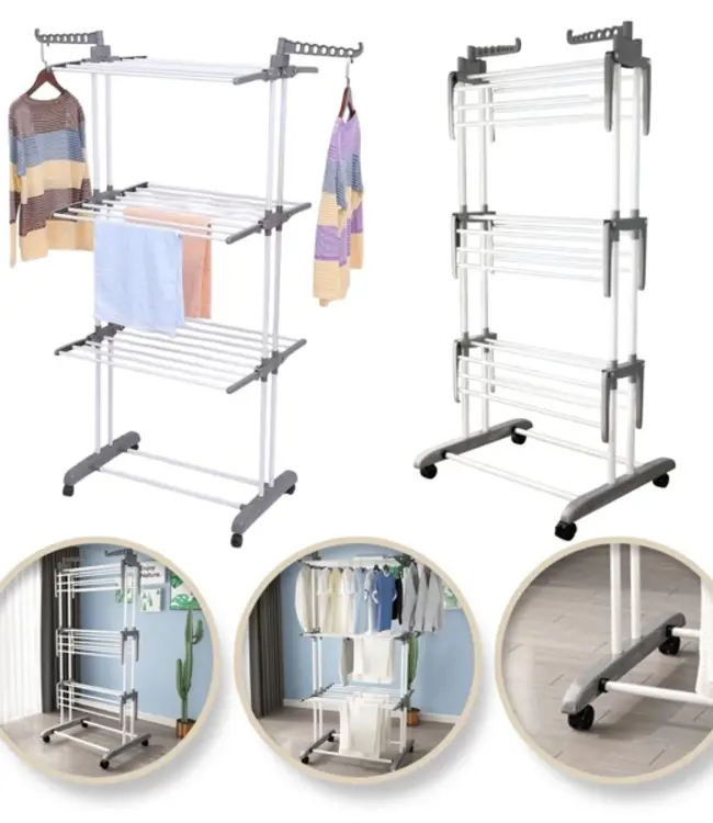Laundry drying rack - Drying rack - With wheels - Foldable - White