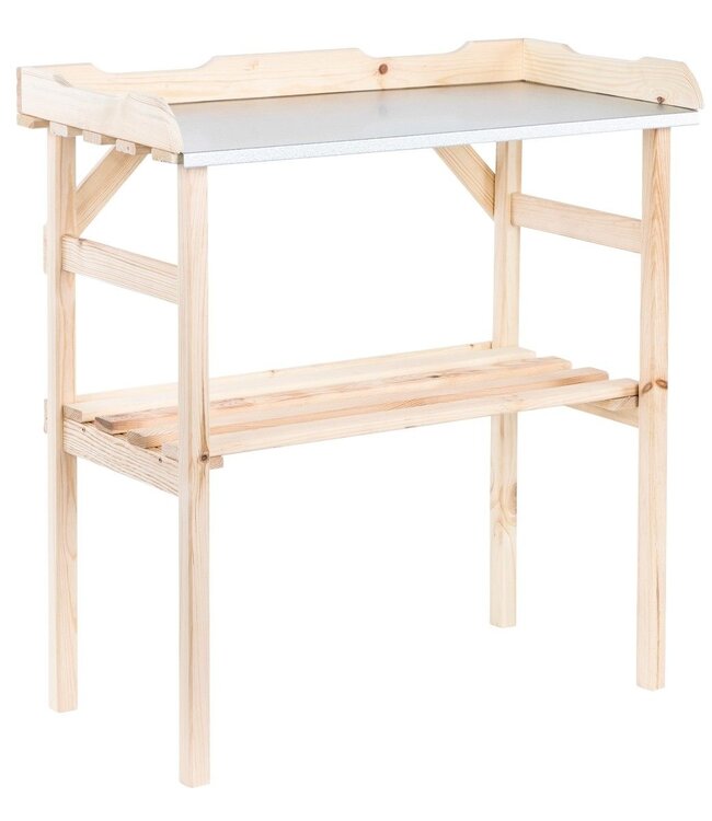 Wooden Potting Table –  With Zinc Top and Bottom Shelf