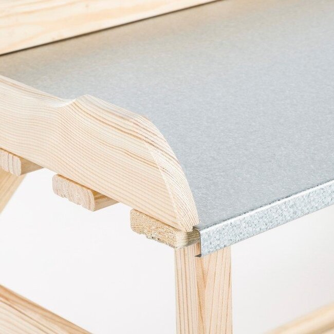 Houten Oppottafel – Met Zinken Blad en Onderschap