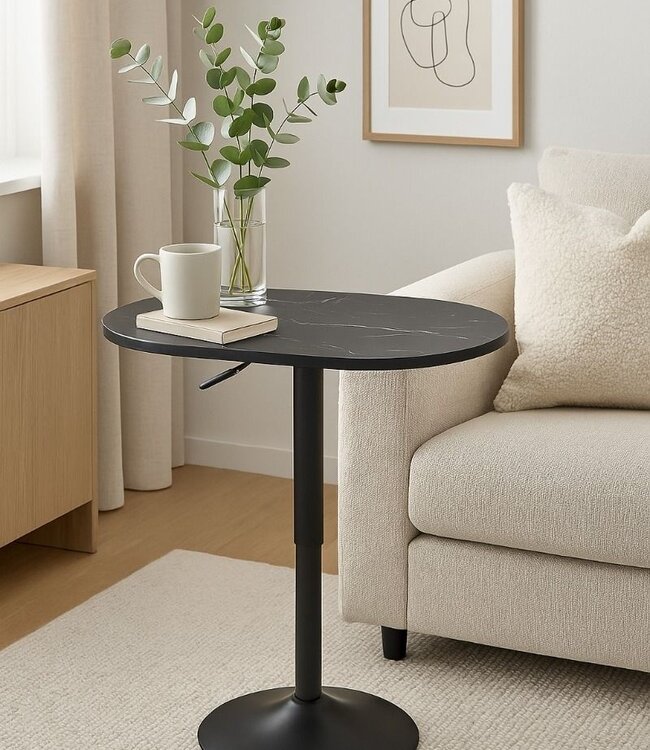 Bijzettafel / Theetafel – Ovaal – Zwart – In Hoogte Verstelbaar