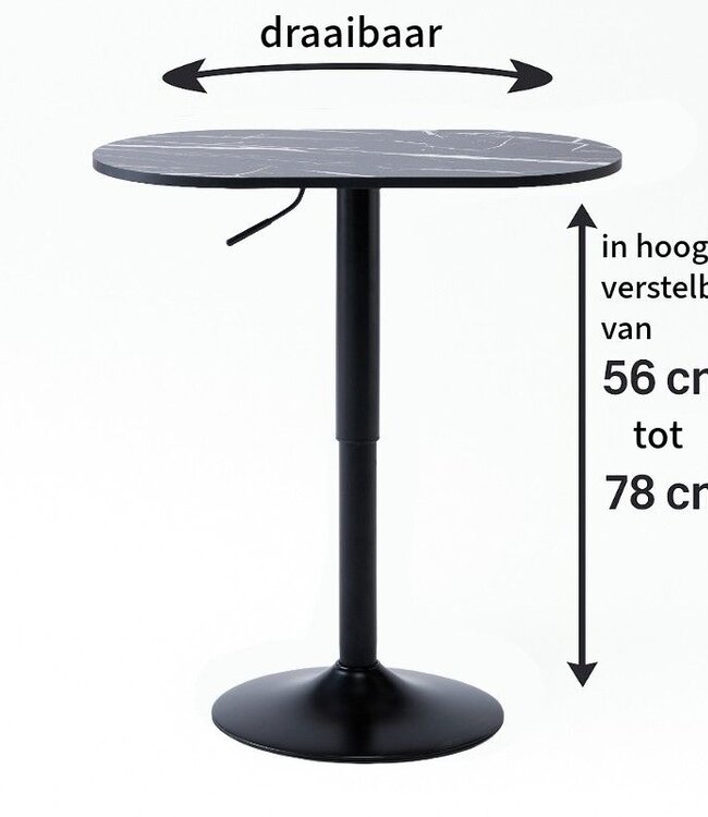 Bijzettafel / Theetafel – Ovaal – Zwart – In Hoogte Verstelbaar