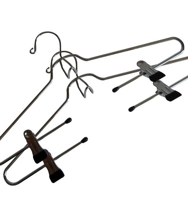 Metal Clothes Hangers – Set of 2 with Clips and Tie Hook