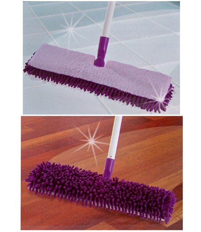 Double Mop Premium – 2-in-1 Swivel Mop – Microfiber & Chenille – Includes Telescopic Handle