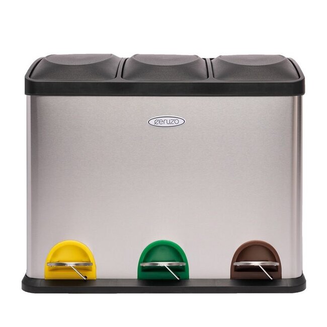 Recycling Waste Bin with 3 Compartments – 3x15L – Stainless Steel