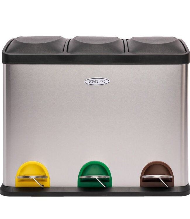 Recycling Waste Bin with 3 Compartments – 3x15L – Stainless Steel