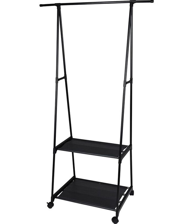 Clothing Rack with 2 Shelves – Adjustable – Black – Includes Wheels and Shelf Mats