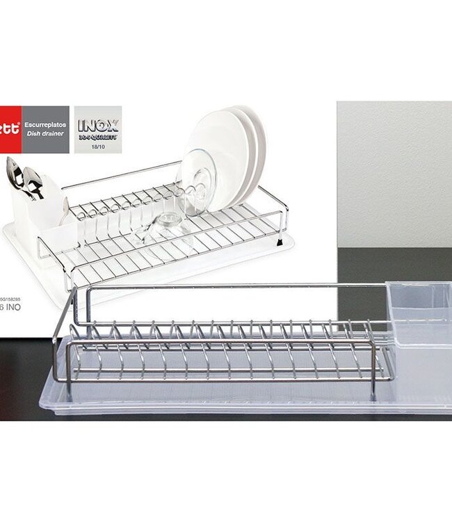 Dish Rack with Cutlery Holder – Includes Drip Tray – Nickel & Chrome Finish