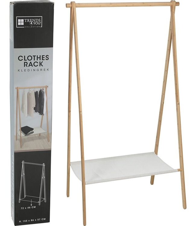 Wooden Clothes Rack with Fabric Shelf – With Wooden Hanging Rod