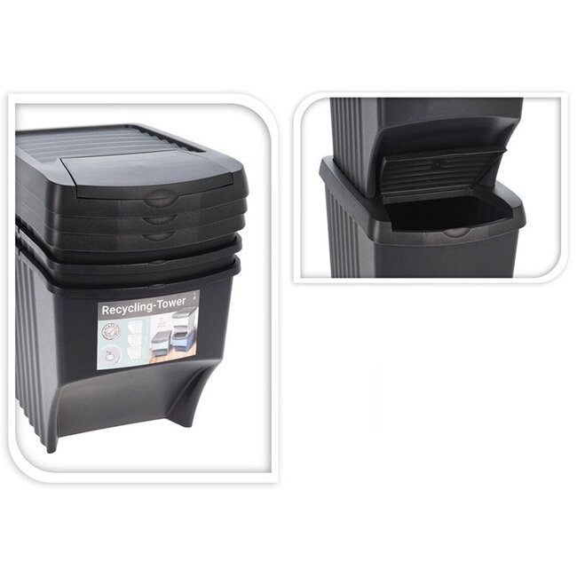 Stackable Waste Sorting Bins – Plastic – Set of 3 x 22 Liters