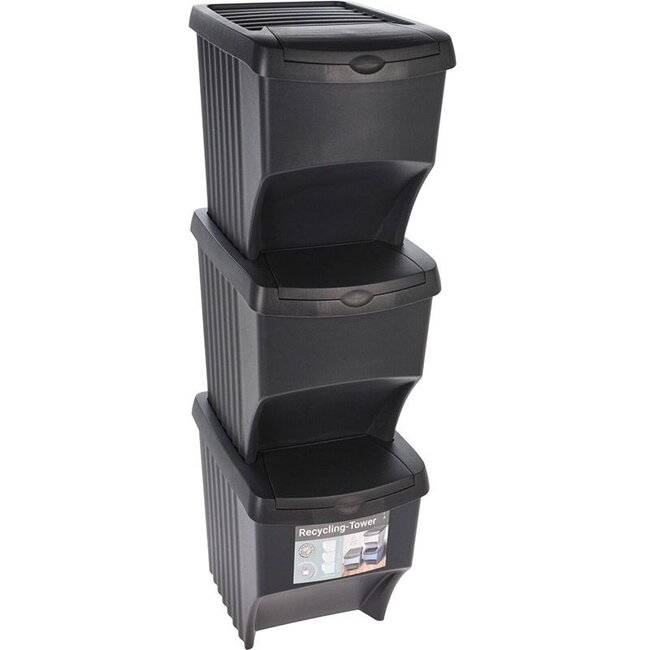 Stackable Waste Sorting Bins – Plastic – Set of 3 x 22 Liters
