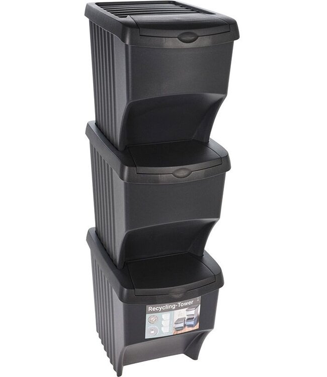Stackable Waste Sorting Bins – Plastic – Set of 3 x 22 Liters