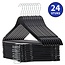 24x Wooden Clothes Hangers – Black – With Trouser Bar & Notches