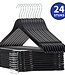 24x Wooden Clothes Hangers – Black – With Trouser Bar & Notches