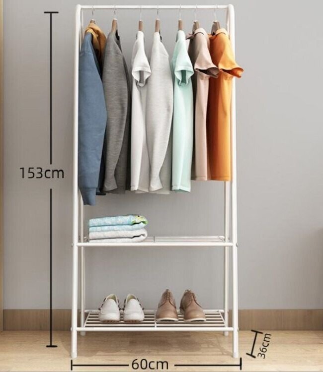 Clothing Rack with Shoe Shelf – Metal – White
