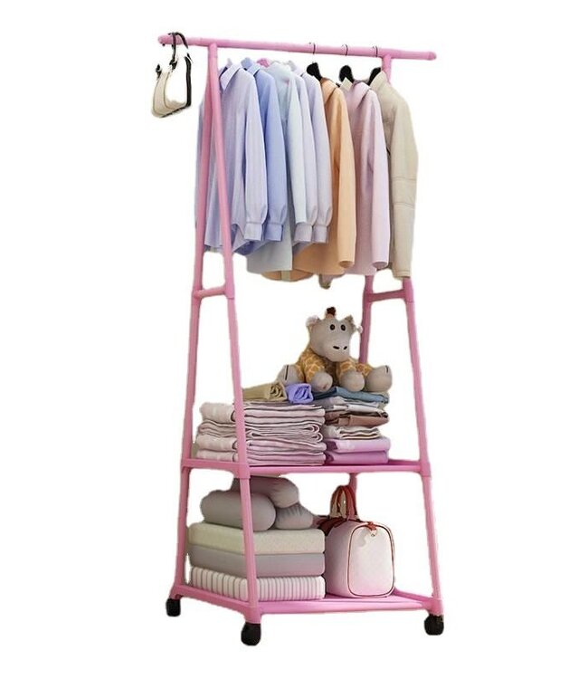 Clothing Rack with Shelves – Rolling – Pink
