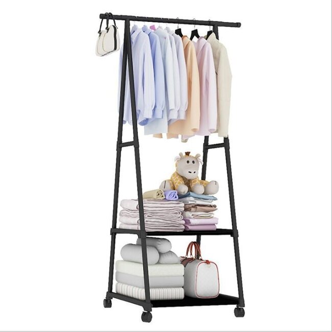 Clothing Rack with Shelves – Rolling – Black