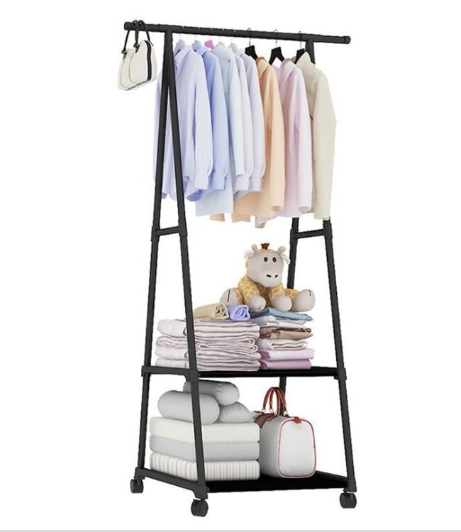 Clothing Rack with Shelves – Rolling – Black