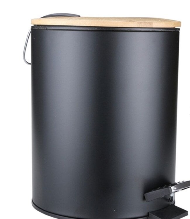 Soft Close Trash Can with Foot Pedal – Bamboo Lid – 5 Liters
