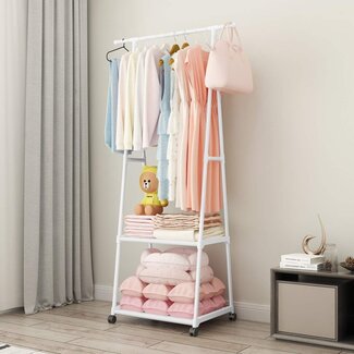 Ceruzo Clothes Rack with Shelves – Rolling – White