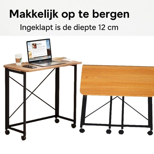 Wall Table – Folding Tabletop – Black Frame – With Wheels