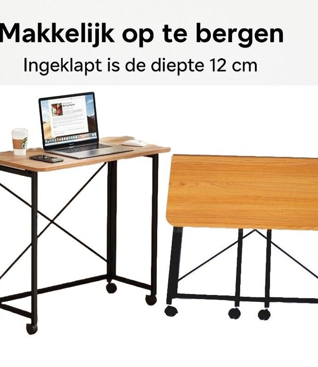 Wandtafel – Inklapbaar Tafelblad – Zwart Frame – Met Wieltjes