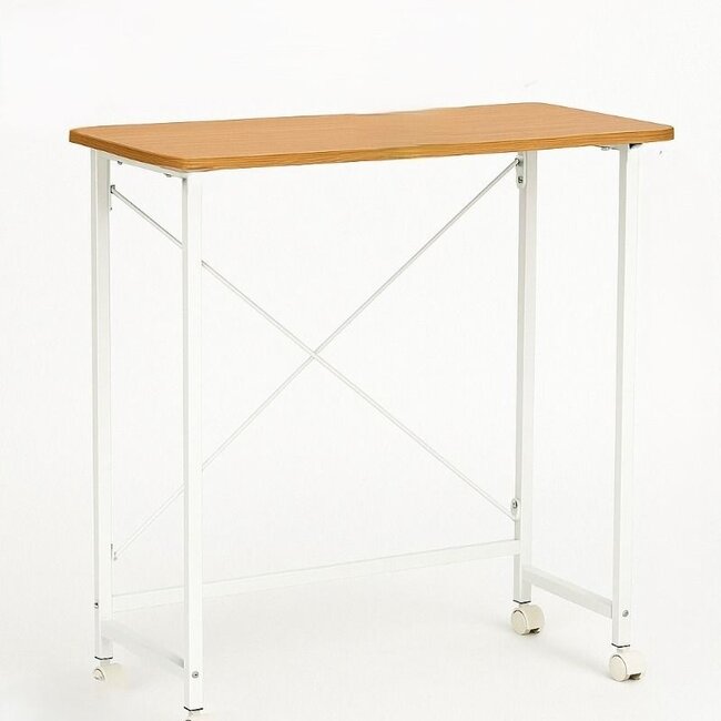 Wandtafel – Inklapbaar Tafelblad – Wit Frame – Met Wieltjes