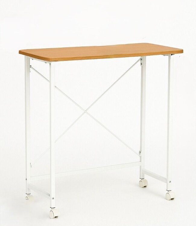 Wall Table – Folding Tabletop – White Frame – With Wheels