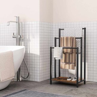 Ceruzo Freestanding Towel Rack - Metal & MDF - 3 Arms - Matte Black