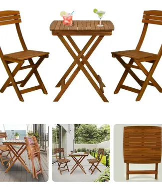 3-Delige Inklapbare Bistro Set - Tuintafel en Stoelen