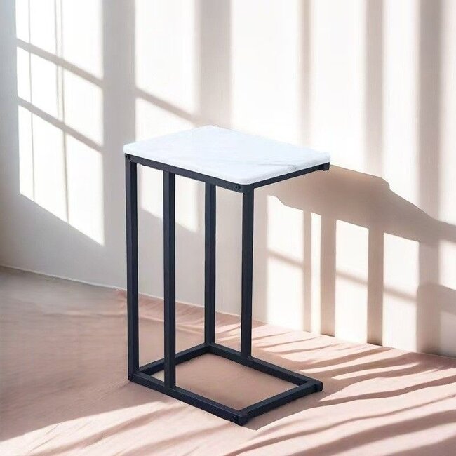 Ceruzo Side table - Bench table - Metal and MDF - White Marbled