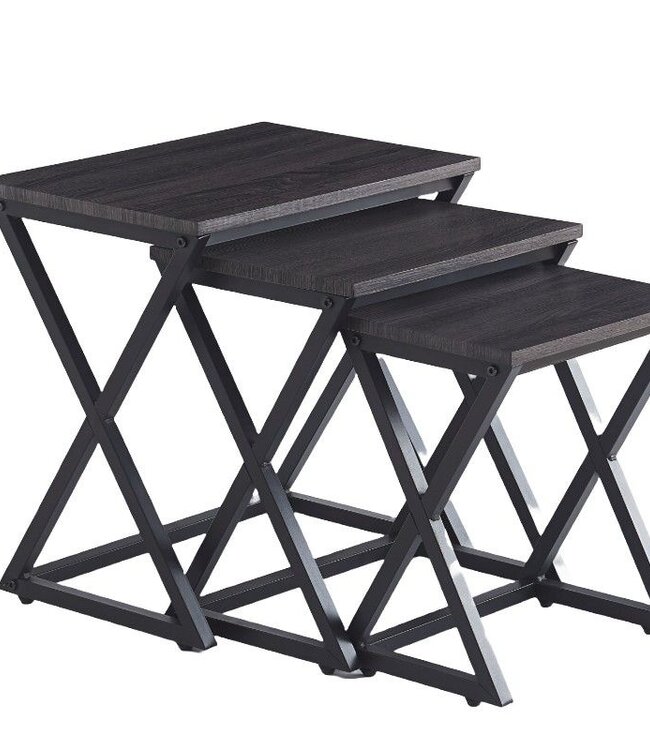 Side Tables Paris – Set of 3 – Black Metal & MDF – X-Frame Design