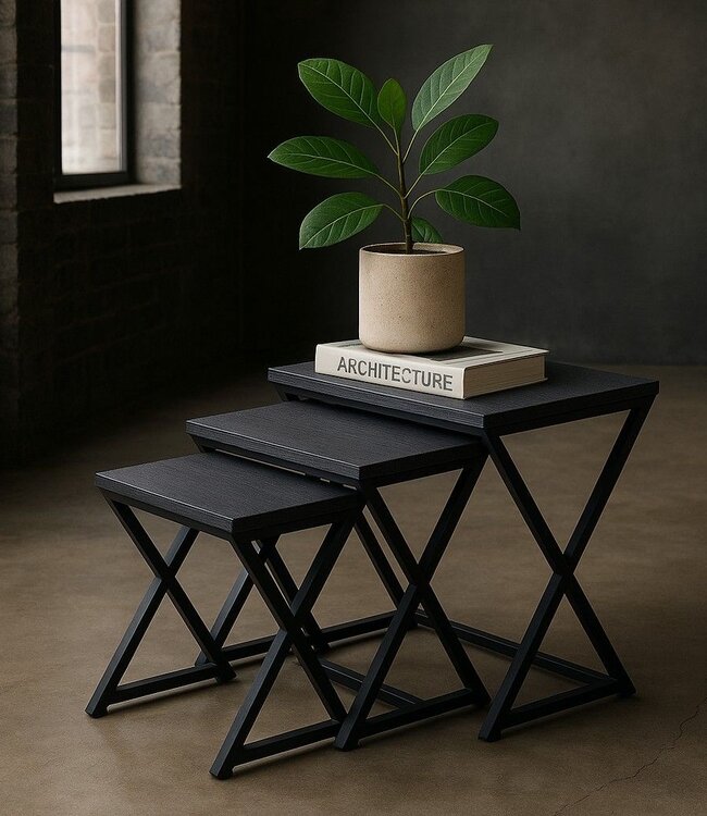 Bijzettafels Paris – Set van 3 – Zwart – X-frame Design