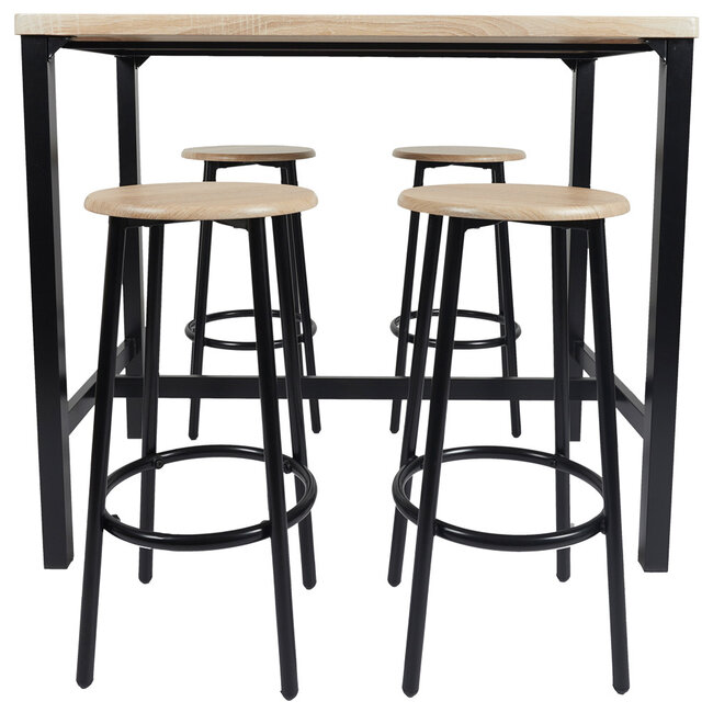 Tafel met 4 Krukjes – Industrieel Loka Set met IJzeren Frame