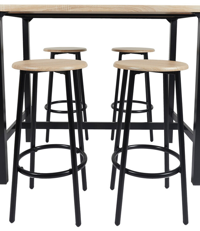 Table with 4 Stools – Industrial Loka Set with Iron Frame