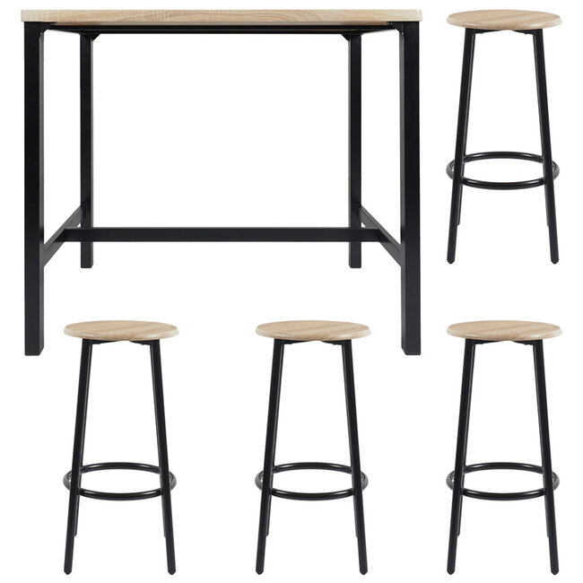 Tafel met 4 Krukjes – Industrieel Loka Set met IJzeren Frame