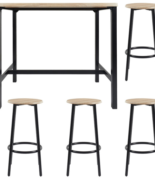 Table with 4 Stools – Industrial Loka Set with Iron Frame