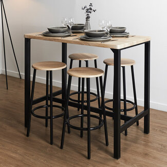 Table with 4 Stools – Industrial Loka Set with Iron Frame