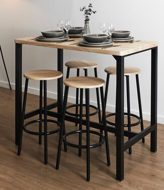 Table with 4 Stools – Industrial Loka Set with Iron Frame