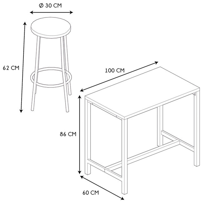 Tafel met 4 Krukjes – Industrieel Loka Set met IJzeren Frame