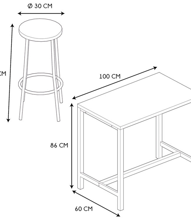 Tafel met 4 Krukjes – Industrieel Loka Set met IJzeren Frame