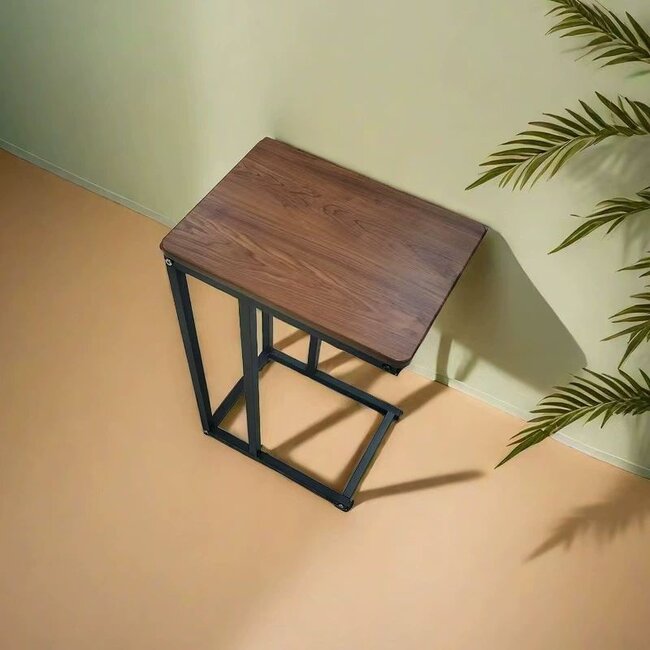 Stylish Brown Side Table – Metal & MDF